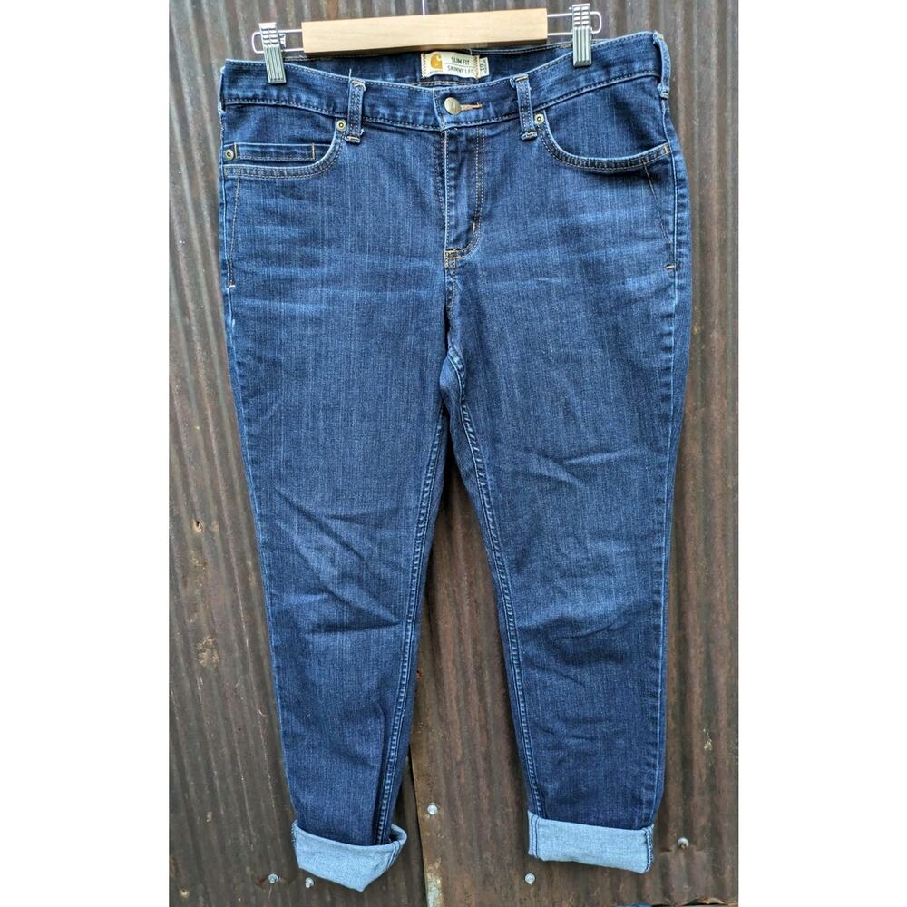 Carhartt Jeans Womens 10 Blue Stretch‎ Rugged Flex Layton Skinny Leg Slim Fit